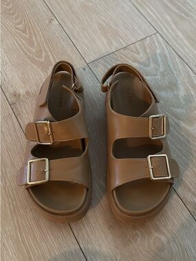 Old Navy Caramel Brown Double-Buckle Platform Sandals